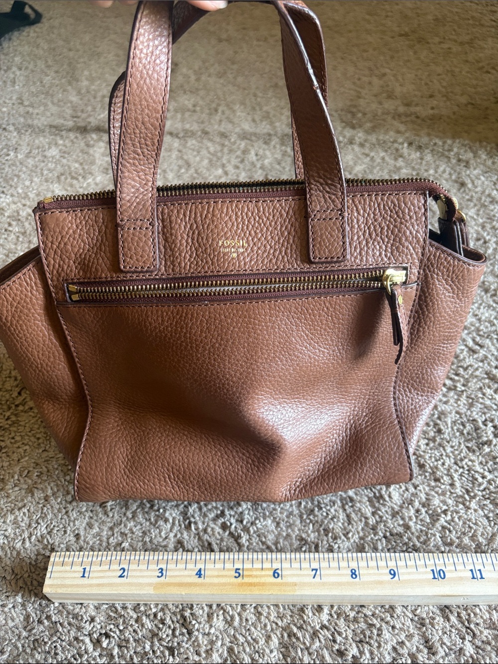 Fossil Tessa satchel Chestnut Brown Pebbled Leather Shoulder Bag